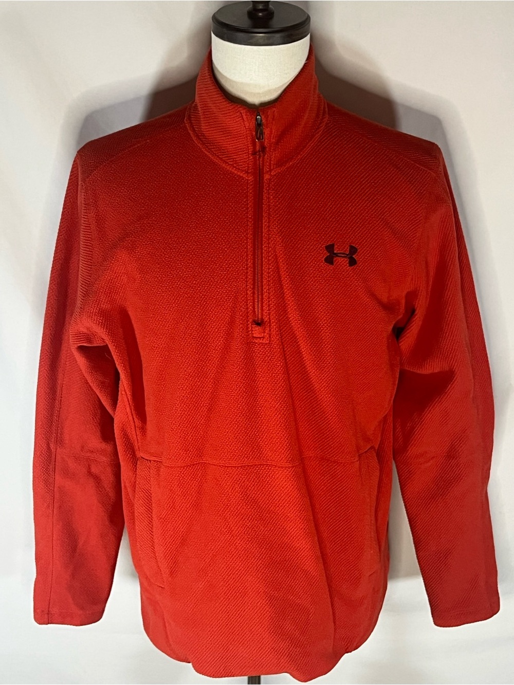 Under Armour Mens 1/2 Zip Rust Orange Textured Pullover Fleece Jacket Large